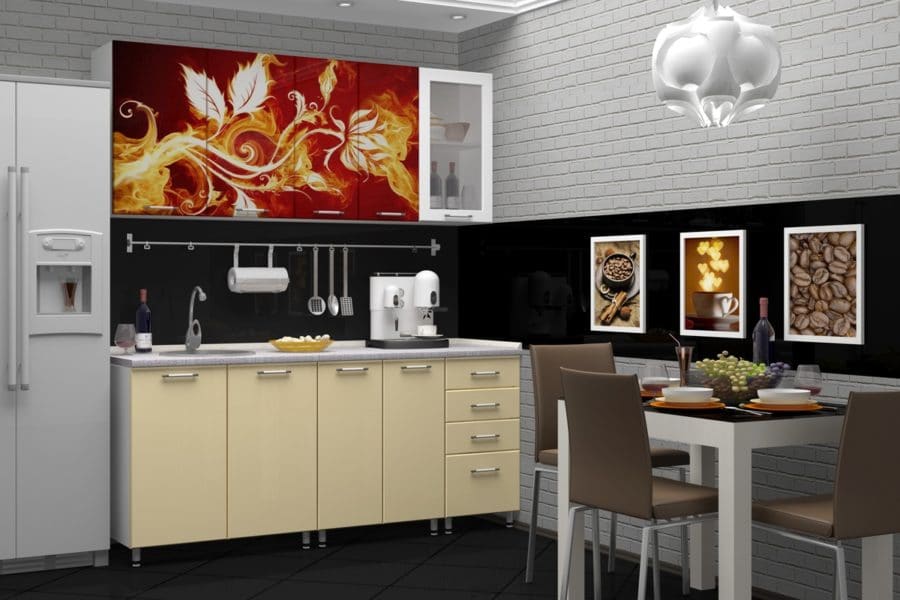 Кухня с фотопечатью Огненный цветок 1,8 м 