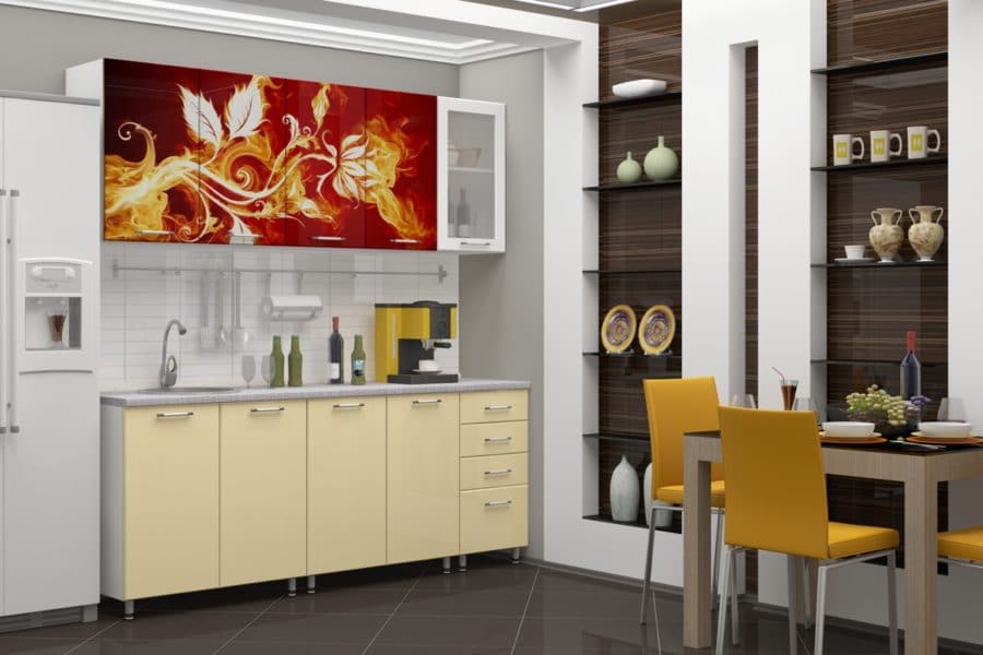 Кухня с фотопечатью Огненный цветок 2,0 м 