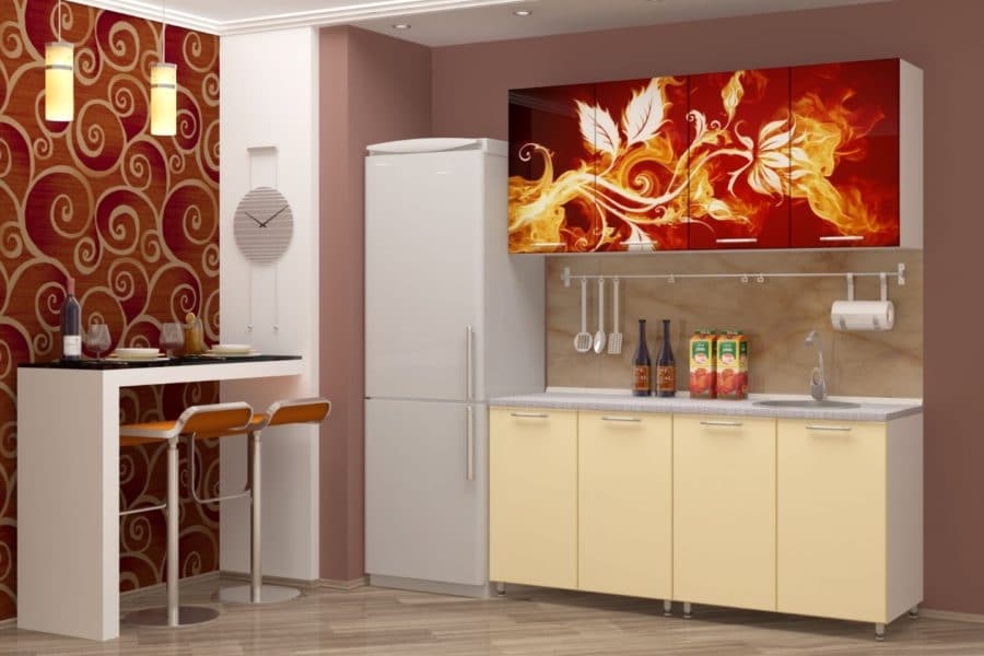 Кухня с фотопечатью Огненный цветок 160 см 