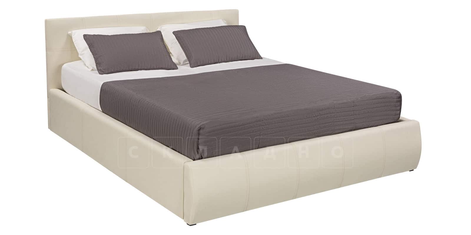 Мягкая кровать Афина 160 см экокожа молочного цвета фото 2 | интернет-магазин Складно