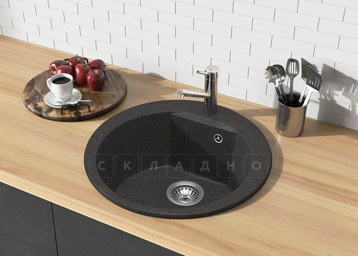 Кухонная мойка POLYGRAN Atol-520 из искусственного камня D52 см фото 7 | интернет-магазин Складно