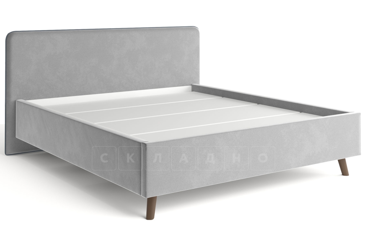 Мягкая кровать Афина 180 см велюр светло-серый фото 1 | интернет-магазин Складно