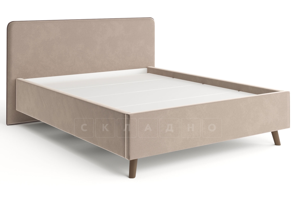 Мягкая кровать Афина 160 см велюр бежевый фото 1 | интернет-магазин Складно