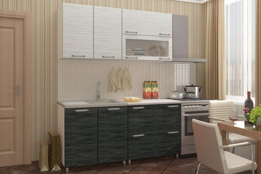 Кухонный гарнитур Техно черный титан с белым 1,6 м 