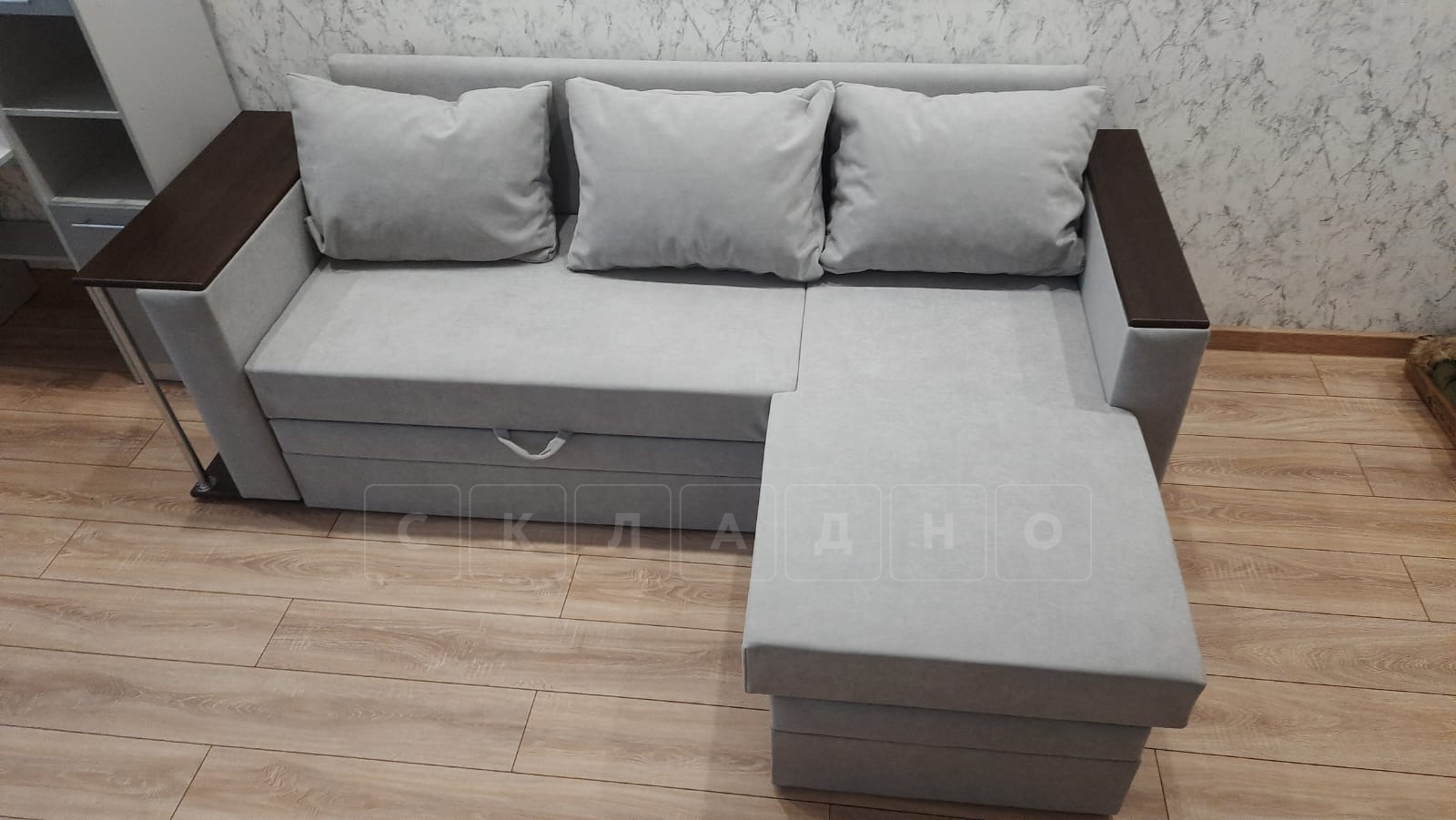 Угловой диван Атланта велюр светло-серый фото 18 | интернет-магазин Складно