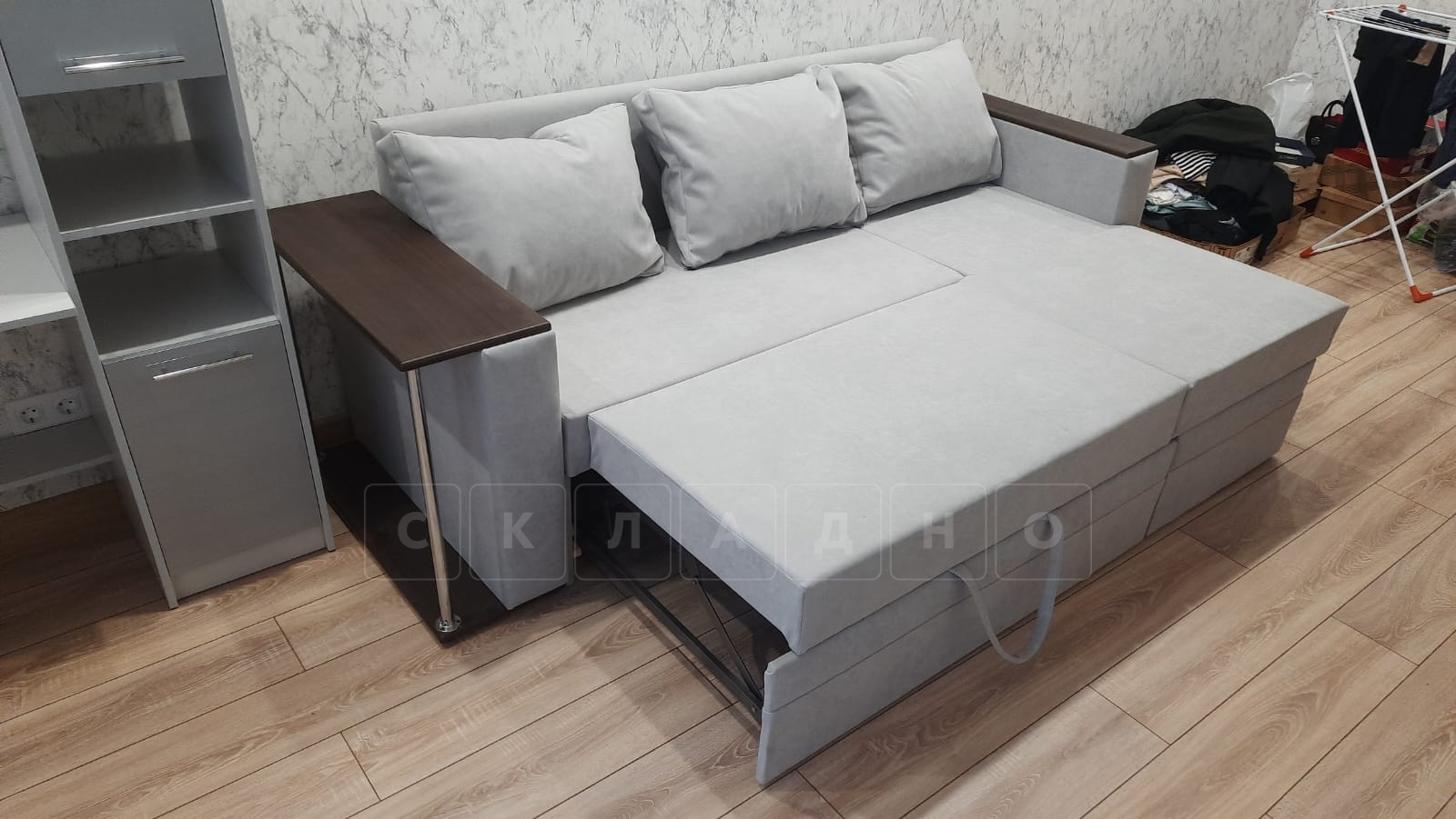 Угловой диван Атланта велюр светло-серый фото 13 | интернет-магазин Складно
