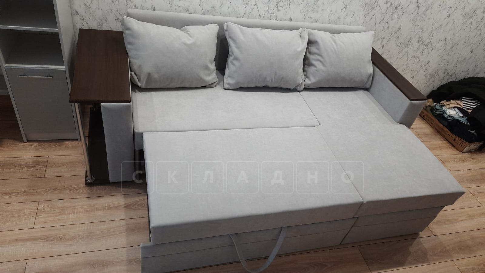 Угловой диван Атланта велюр светло-серый фото 14 | интернет-магазин Складно