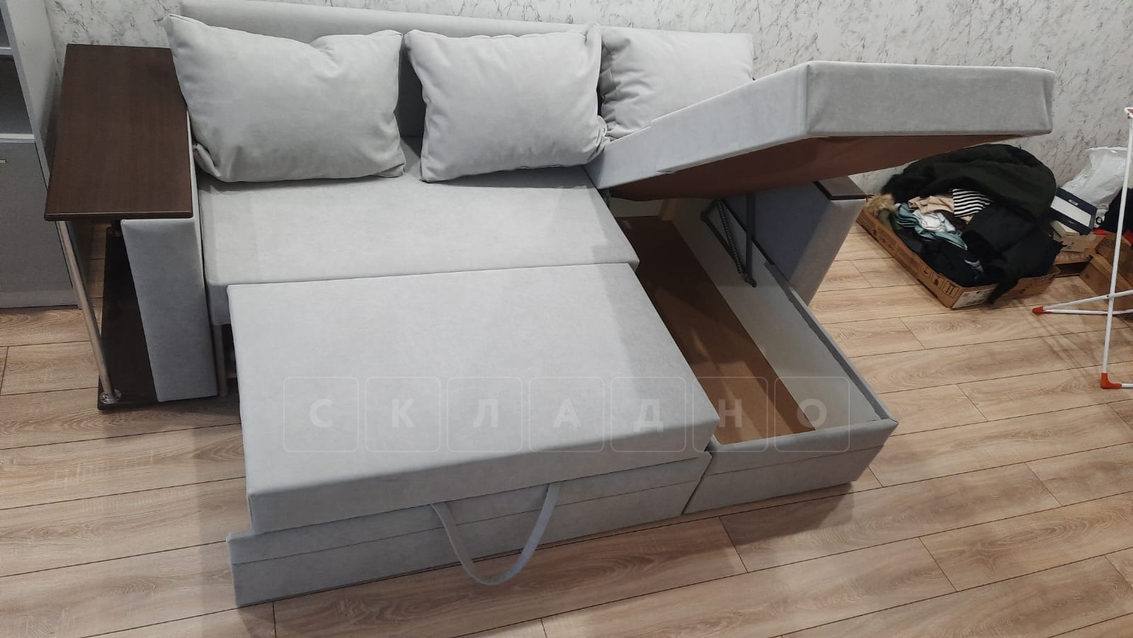Угловой диван Атланта велюр светло-серый фото 15 | интернет-магазин Складно