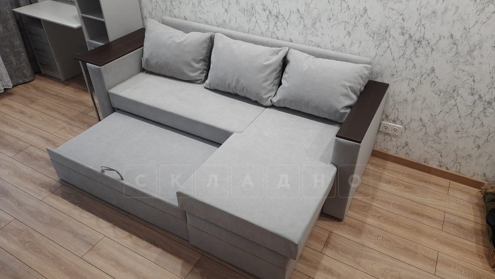 Угловой диван Атланта велюр светло-серый фото 16 | интернет-магазин Складно