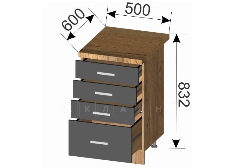 Кухонный шкаф напольный Венеция ШНЯ50 с 4 ящиками фото 2 | интернет-магазин Складно