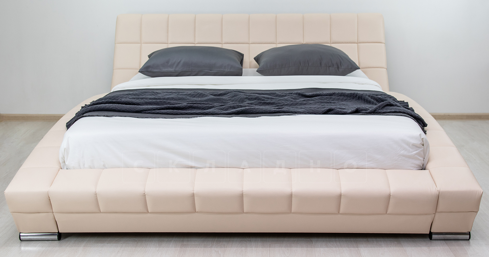 Мягкая кровать Оливия 160 см экокожа бежевый фото 13 | интернет-магазин Складно