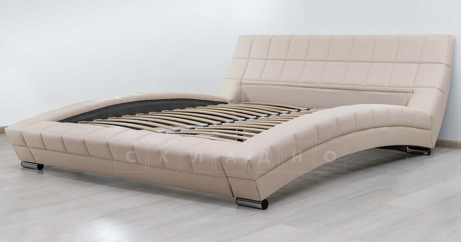 Мягкая кровать Оливия 160 см экокожа бежевый фото 4 | интернет-магазин Складно