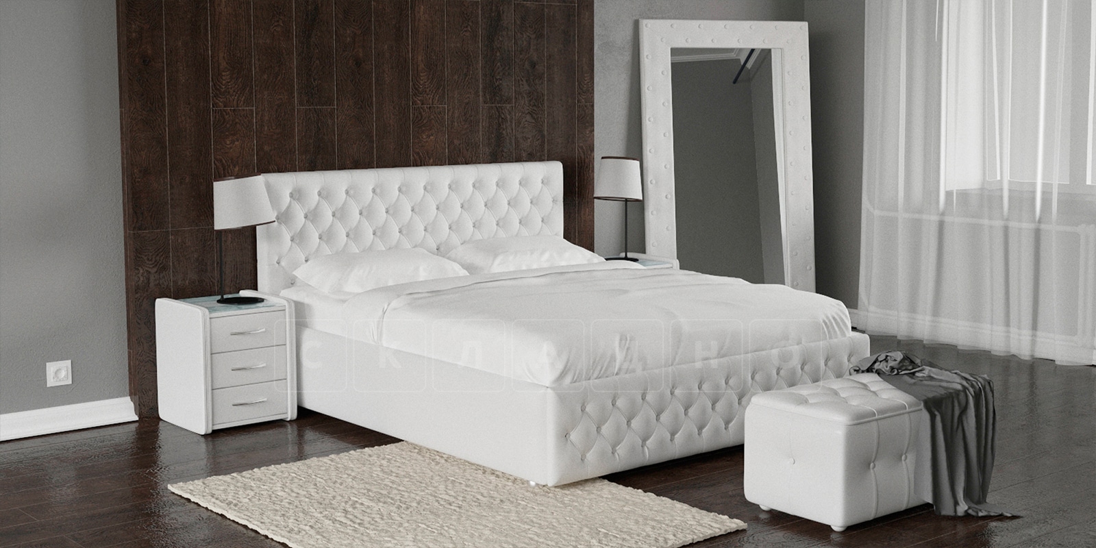 Мягкая кровать Малибу 160 см экокожа белого цвета вариант 4 фото 1 | интернет-магазин Складно