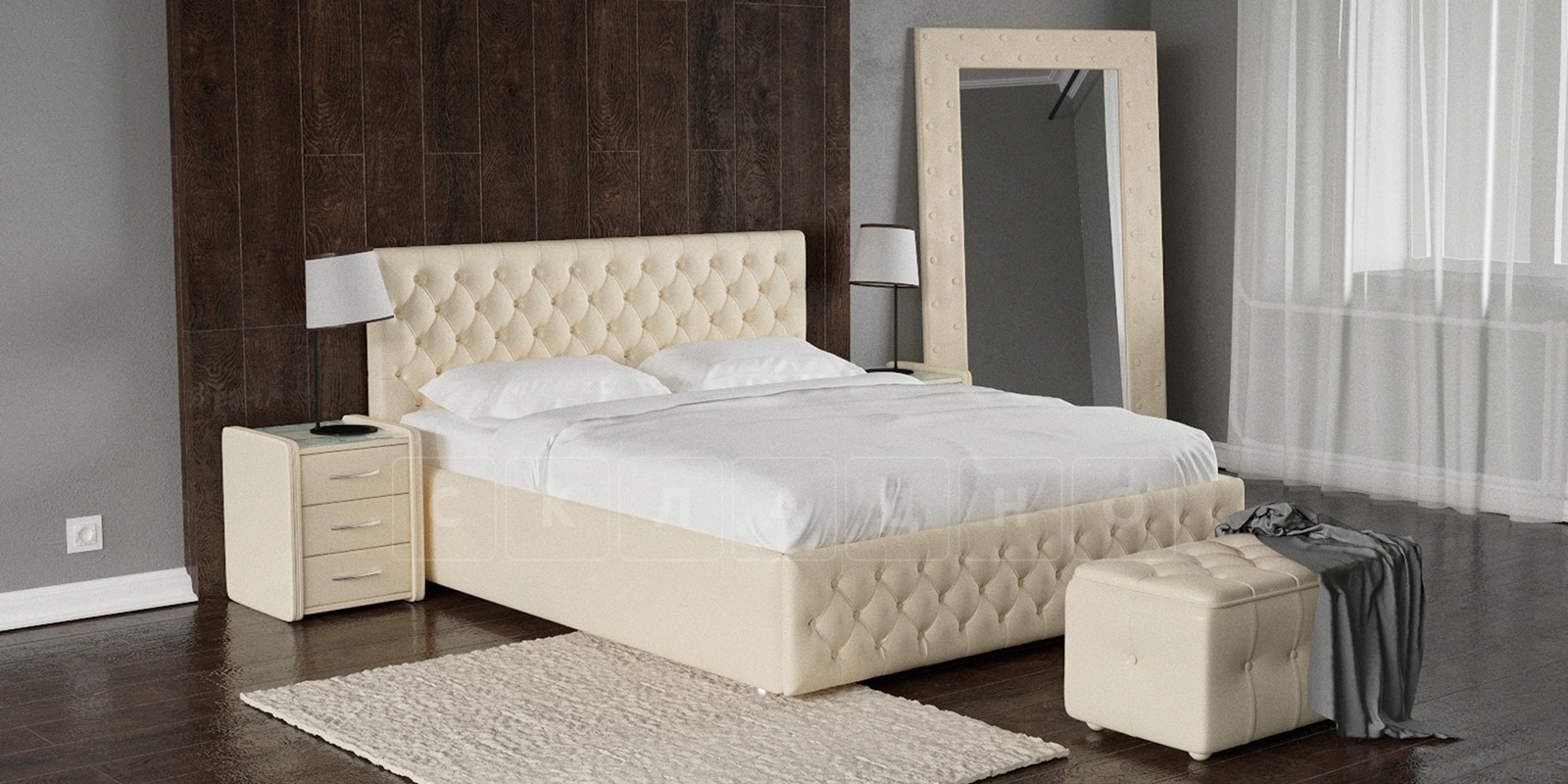 Мягкая кровать Малибу 160см экокожа бежевого цвета вариант 4 фото 1 | интернет-магазин Складно