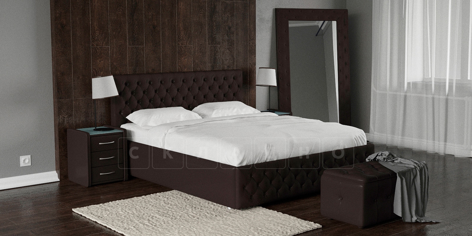 Мягкая кровать Малибу 160см экокожа шоколадного цвета вариант 4 фото 1 | интернет-магазин Складно