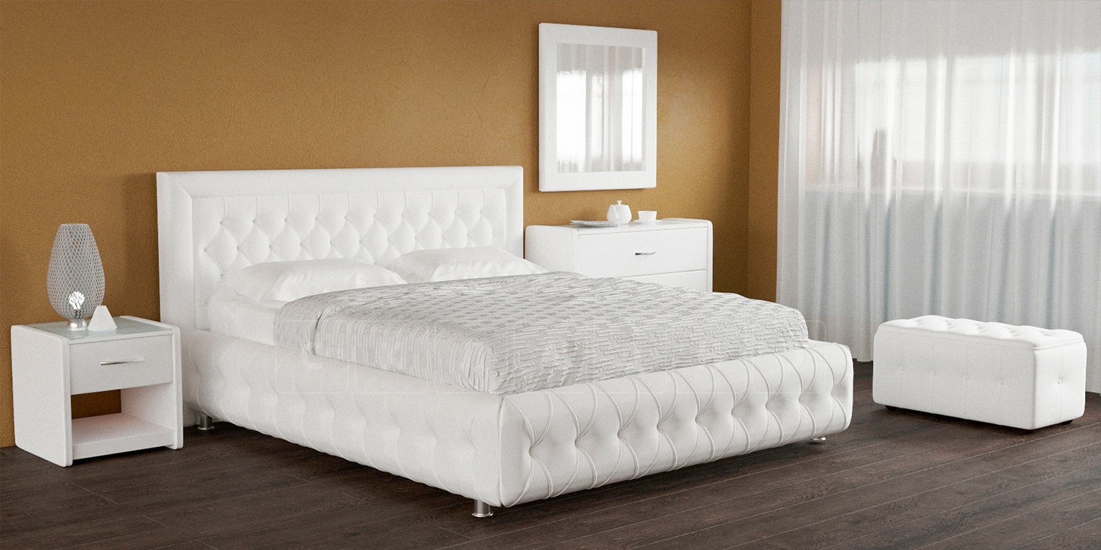 Мягкая кровать Малибу 160 см экокожа белого цвета вариант 7-2 фото 5 | интернет-магазин Складно