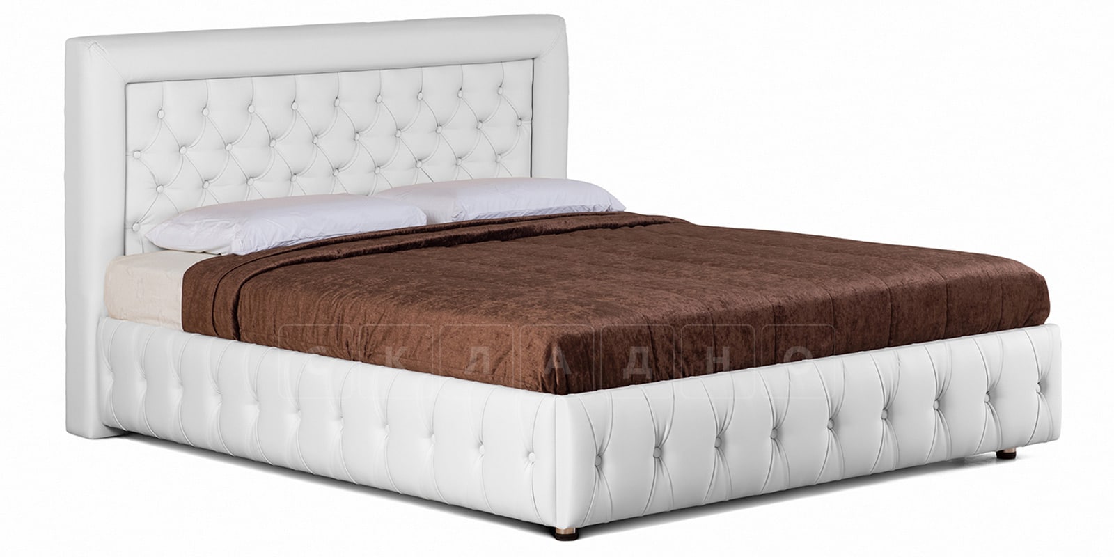 Мягкая кровать Малибу 160см экокожа белого цвета вариант 7-2 фото 1 | интернет-магазин Складно