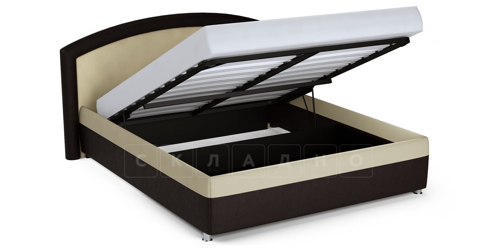 Мягкая кровать Малибу 160см экокожа бежевый-шоколад вариант 8 фото 5 | интернет-магазин Складно