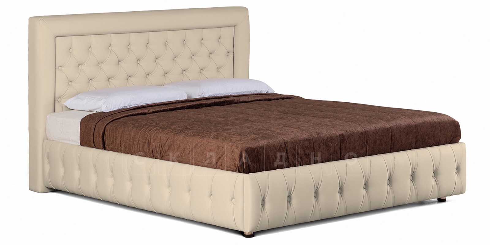 Мягкая кровать Малибу 160 см экокожа бежевый вариант 7-2 фото 1 | интернет-магазин Складно