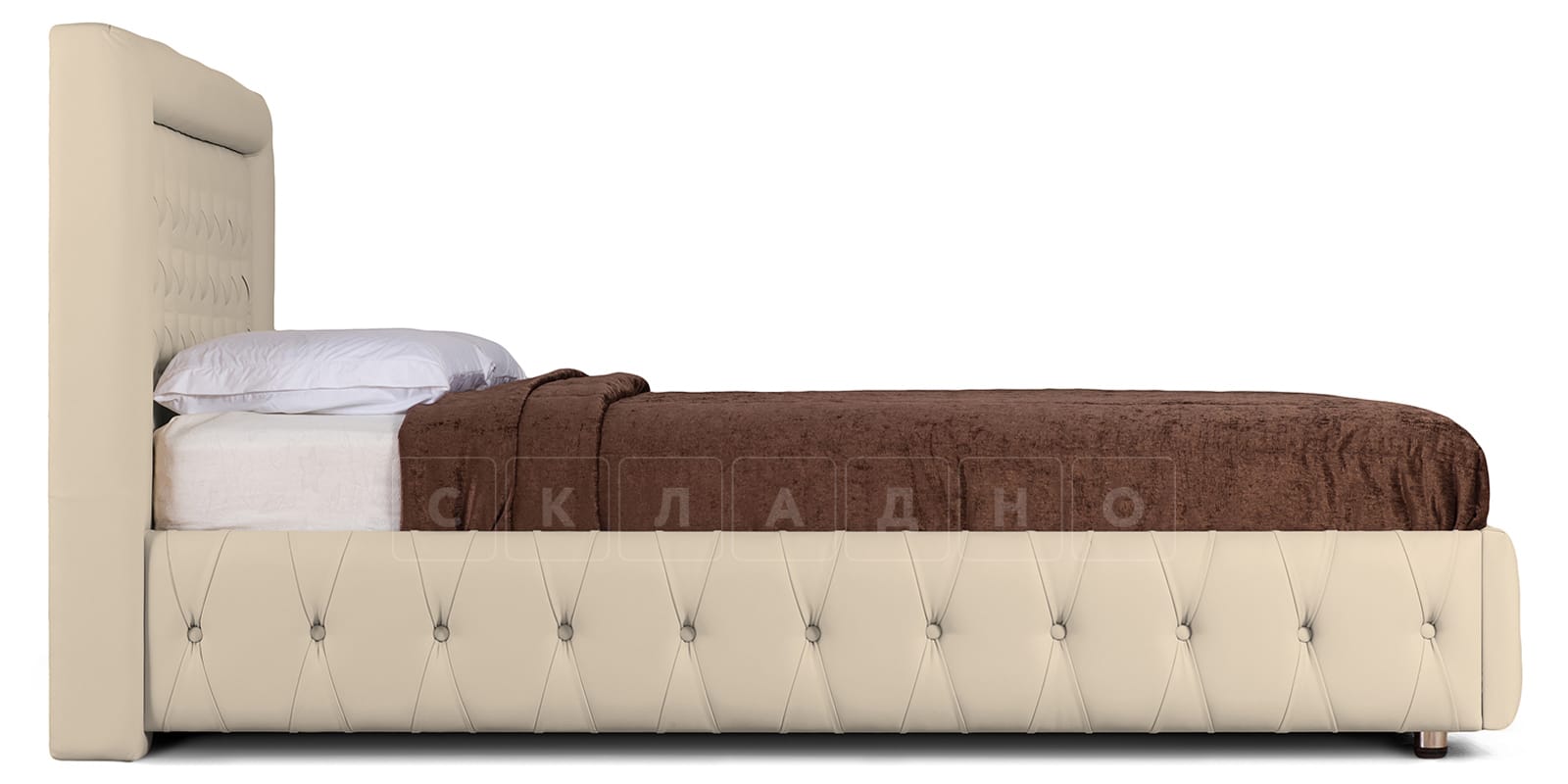 Мягкая кровать Малибу 160 см экокожа бежевый вариант 7-2 фото 3 | интернет-магазин Складно