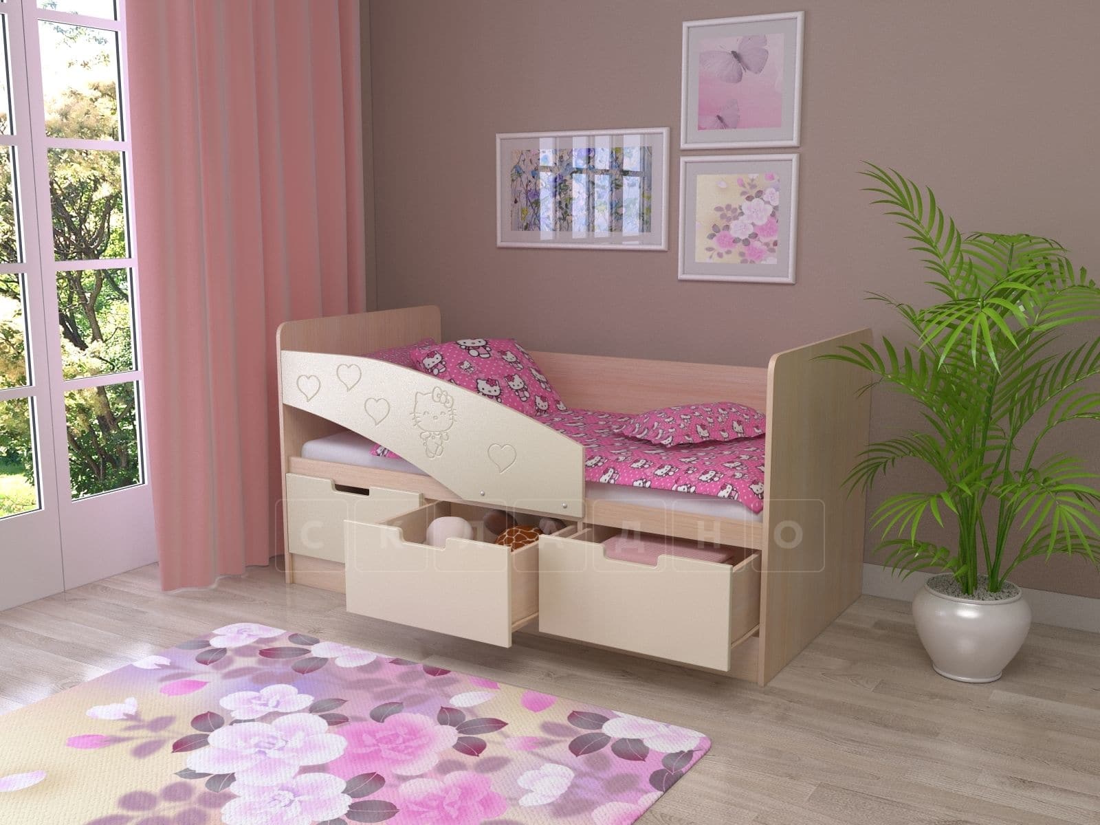 Детская кровать Бемби-7 Hello Kitty 1,6 м фото 2 | интернет-магазин Складно