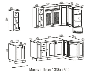 Кухня угловая Массив-Люкс 1335 х 2500 мм 249400 рублей, фото 2 | интернет-магазин Складно