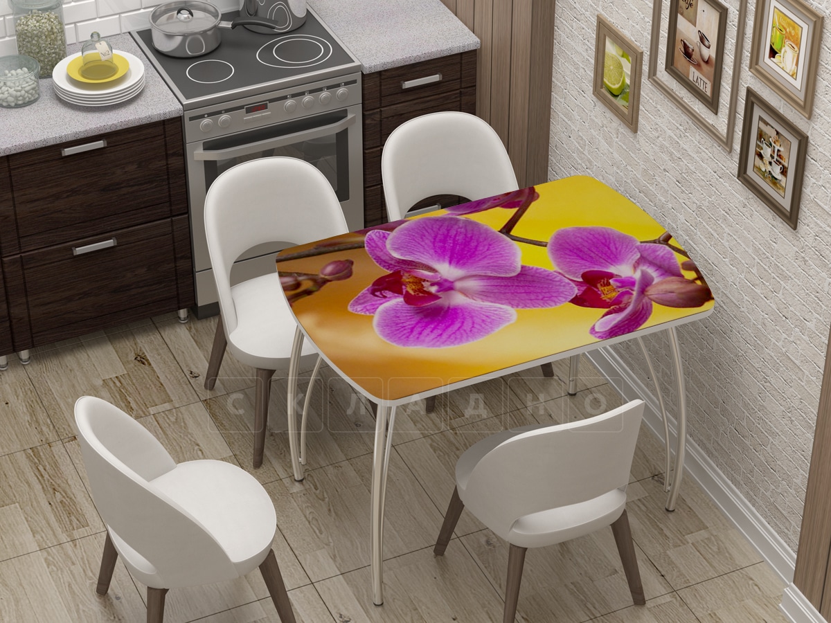Стол нераздвижной стеклянный Бочонок с фотопечатью Орхидея фото 1 | интернет-магазин Складно