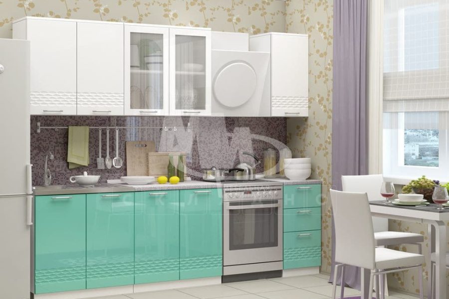 Кухонный гарнитур Асти бирюзовый с белым 2,0 м 