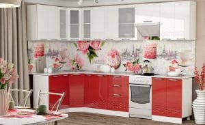 Кухня угловая Асти красная с белым 1,4х3,0 м  45760  рублей, фото 1 | интернет-магазин Складно