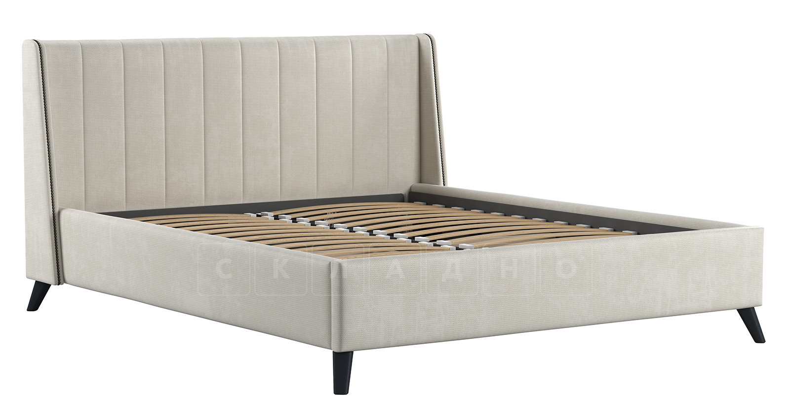 Мягкая кровать Мелисса 160 см велюр светло-бежевый фото 2 | интернет-магазин Складно
