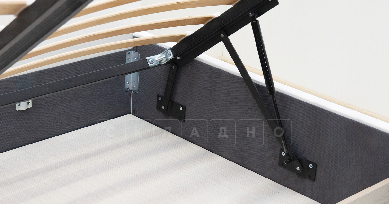 Мягкая кровать Синди 160 см бежевый с подъемным механизмом фото 6 | интернет-магазин Складно