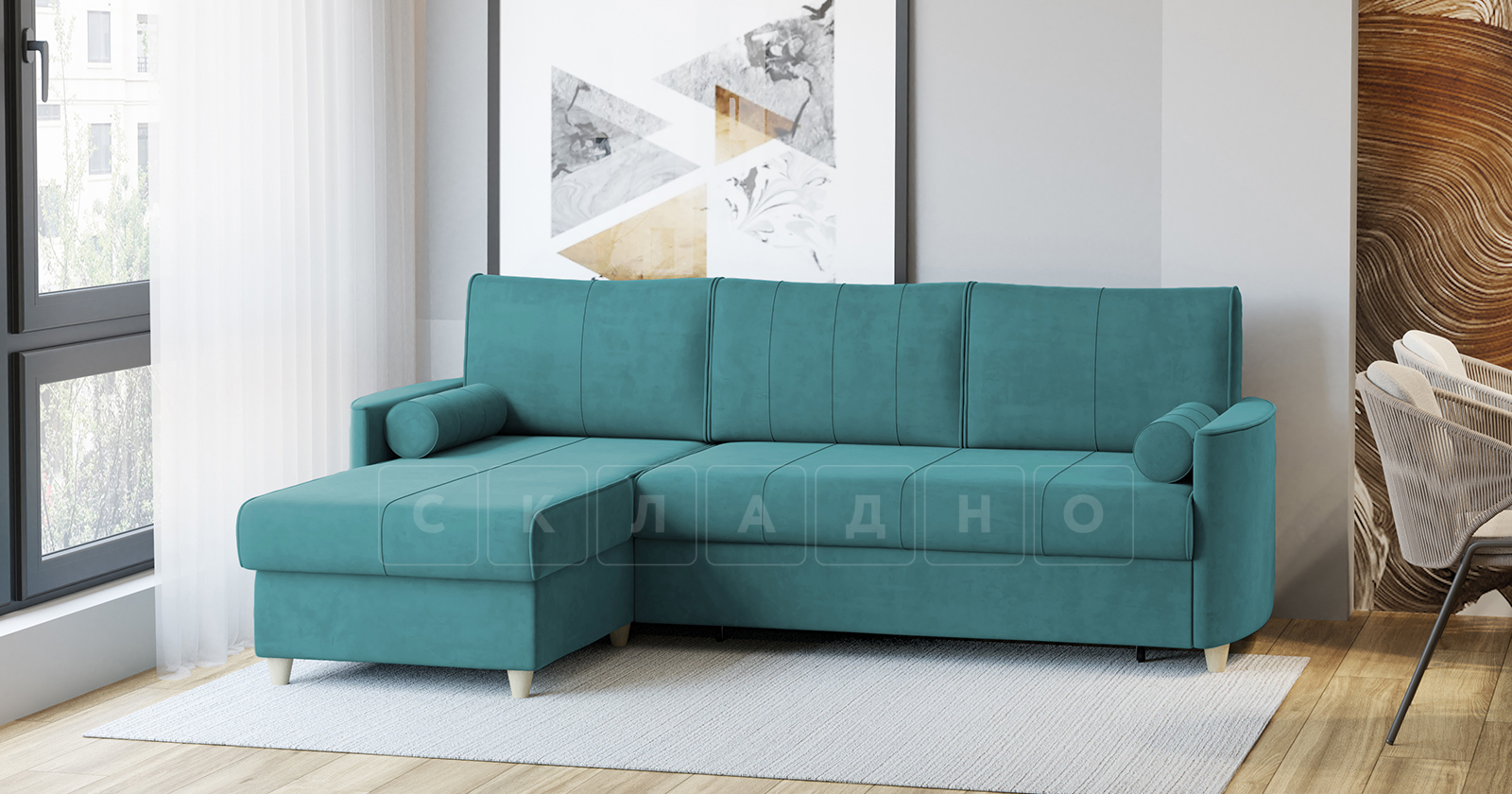 Угловой диван Лорен бирюзовый фото 2 | интернет-магазин Складно