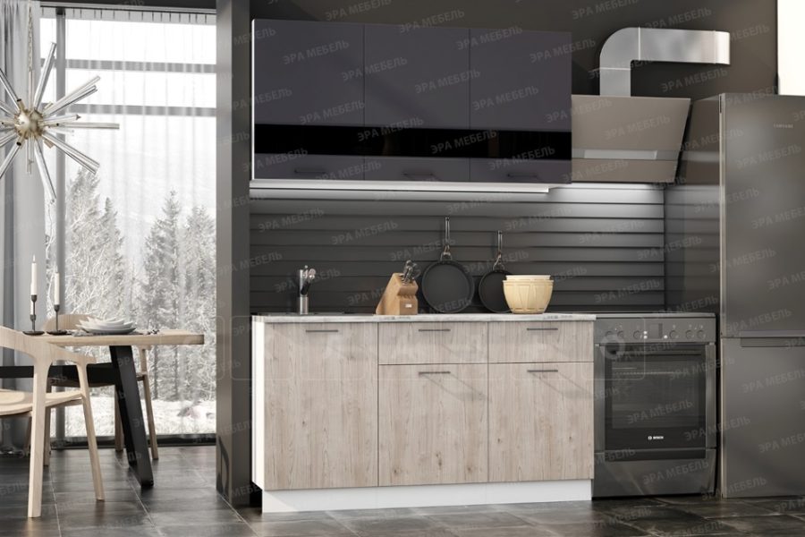 Кухонный гарнитур Астра 1,5 м графит софт/дуб галиано 