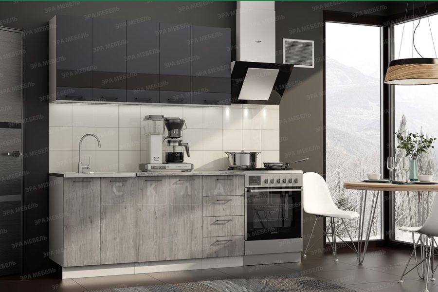 Кухонный гарнитур Астра 1,6 м графит софт/дуб галиано 