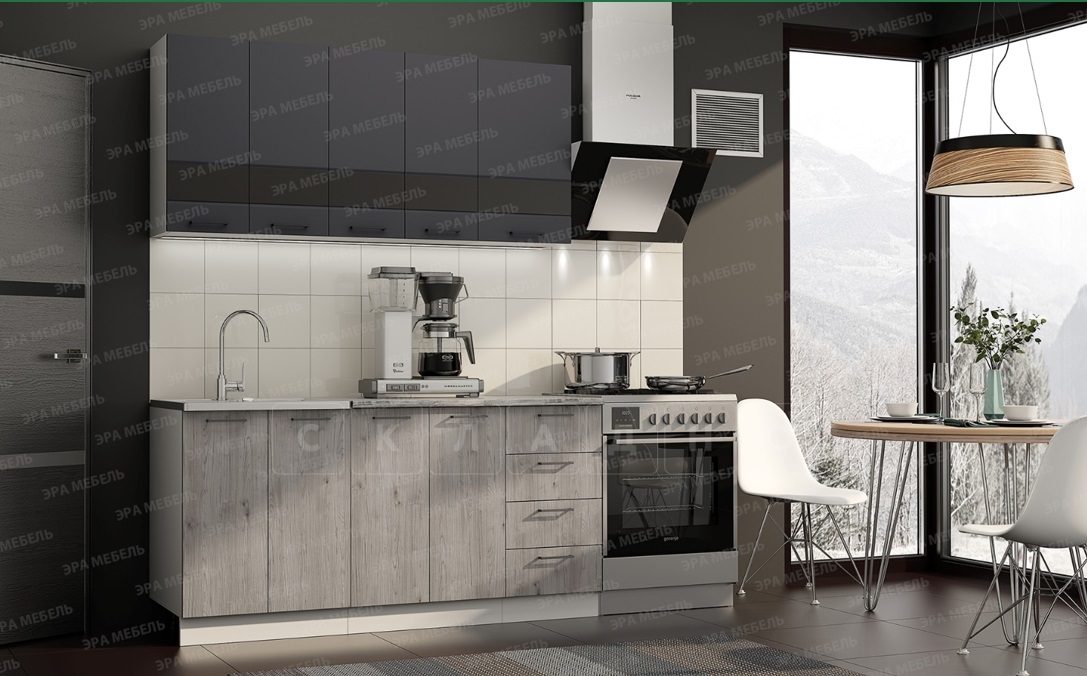 Кухонный гарнитур Астра 1,6 м графит софт/дуб галиано фото 1 | интернет-магазин Складно