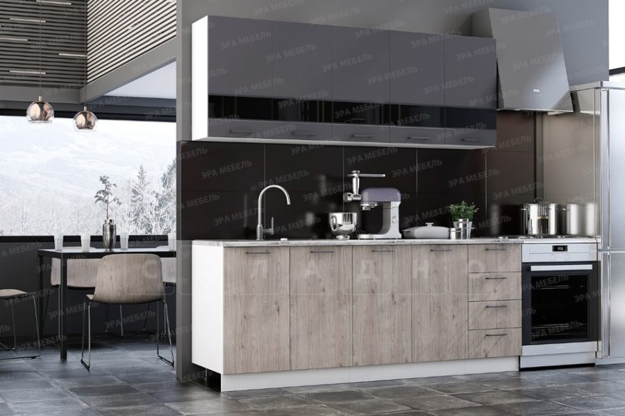 Кухонный гарнитур Астра 2,0 м графит софт/дуб галиано 