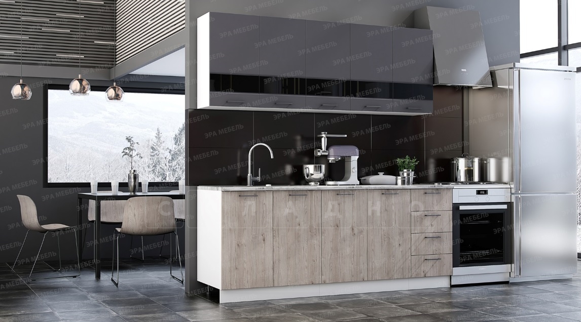 Кухонный гарнитур Астра 2,0 м графит софт/дуб галиано фото 1 | интернет-магазин Складно