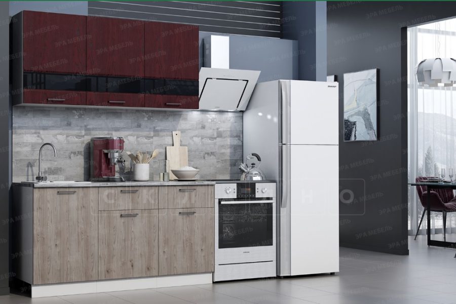 Кухонный гарнитур Астра 1,5 м красное дерево патина/дуб галиано 