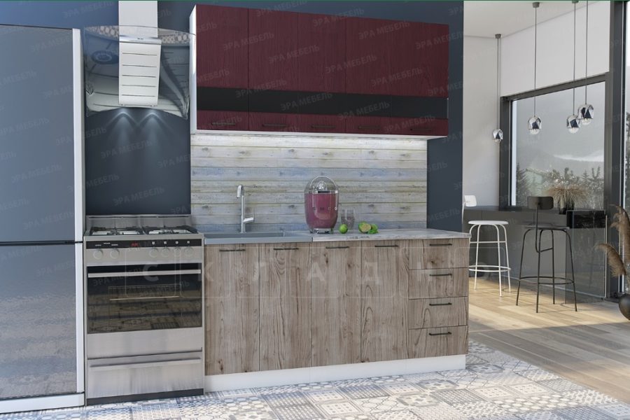 Кухонный гарнитур Астра 1,6 м красное дерево патина/дуб галиано 