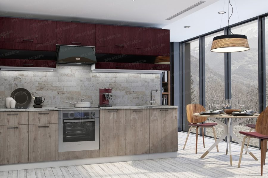 Кухонный гарнитур Астра 2,7 м красное дерево патина/дуб галиано 