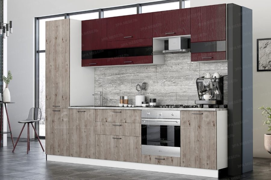 Кухонный гарнитур Астра 2,9 м красное дерево патина/дуб галиано 