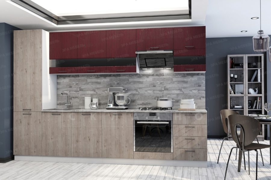 Кухонный гарнитур Астра 3,1 м красное дерево патина/дуб галиано 