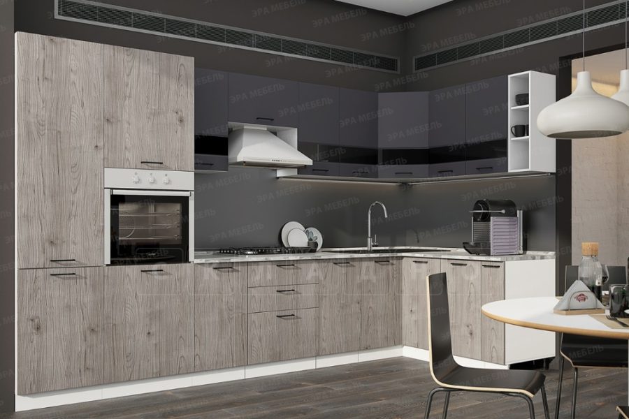 Кухня угловая Астра 3,5 х 1,6 м графит софт/дуб галиано 