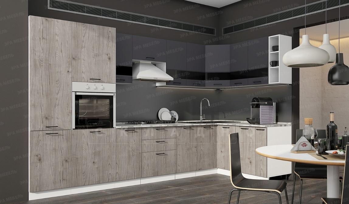 Кухня угловая Астра 3,5 х 1,6 м графит софт/дуб галиано фото 1 | интернет-магазин Складно