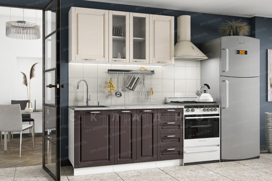 Кухонный гарнитур Вита 1,5 м шато крем/шато арабика 