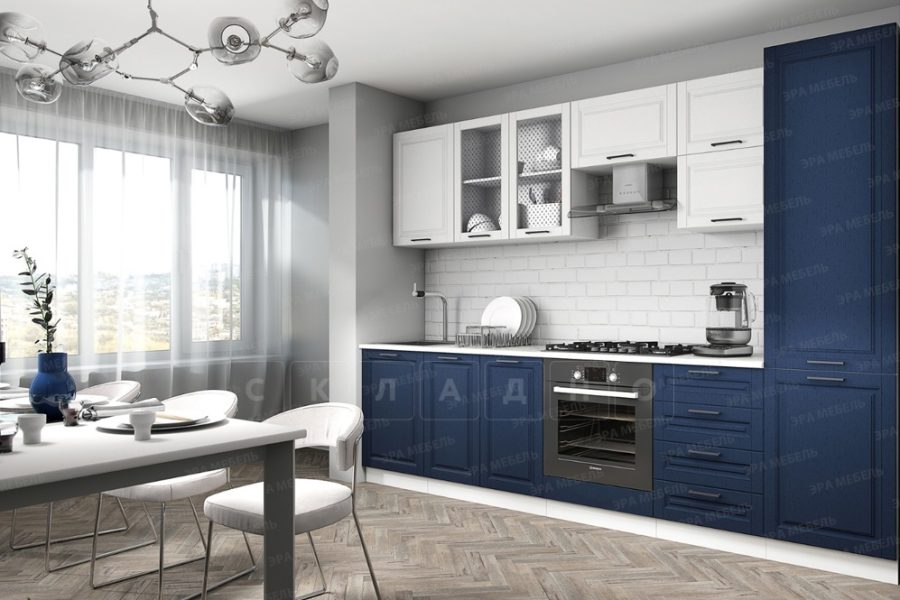 Кухонный гарнитур Вита 2,9 м шато белый/шато индиго вариант 1 