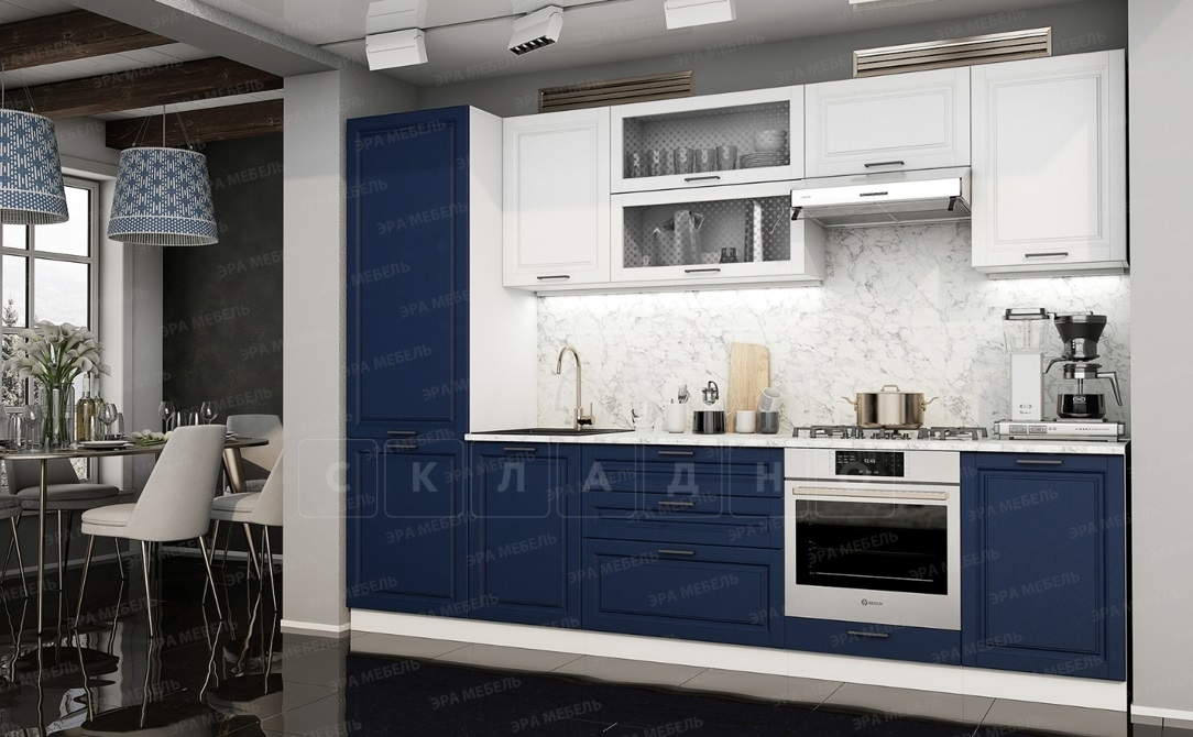 Кухонный гарнитур Вита 2,9 м шато белый/шато индиго вариант 2 фото 1 | интернет-магазин Складно