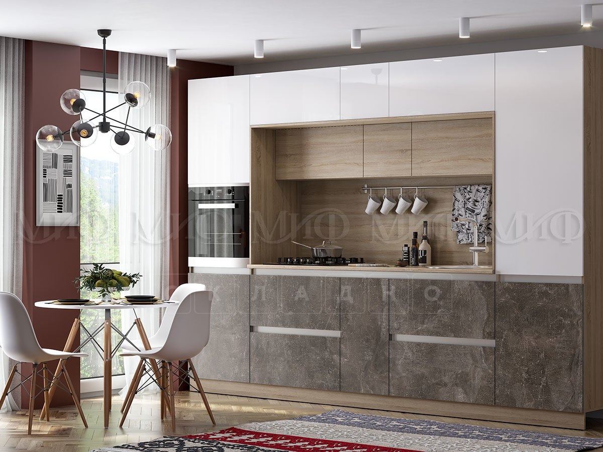 Кухня Карина белая-бетон темный фото 1 | интернет-магазин Складно