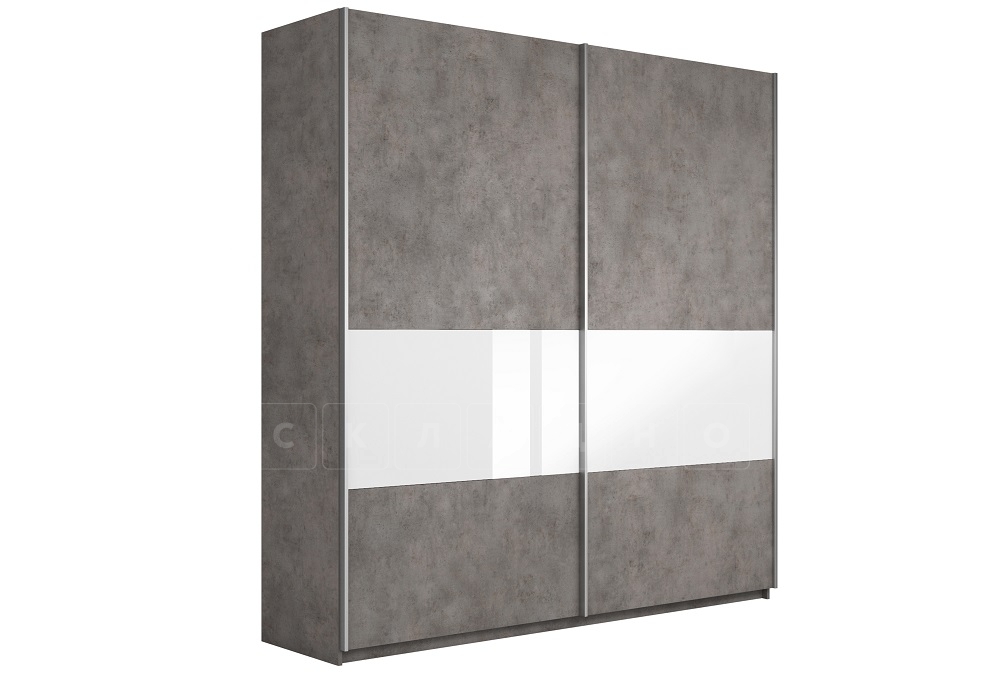 Шкаф-купе Принц 2-х дверный бетон — белое стекло ширина 220 см фото 1 | интернет-магазин Складно
