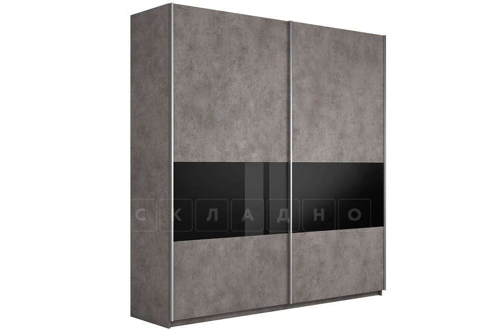 Шкаф-купе Принц 2-х дверный бетон — черное стекло ширина 220 см фото 1 | интернет-магазин Складно